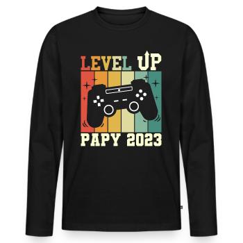 Papy Geek Annonce Grossesse Futur Papy 2023 - T-shirt manches longues Premium bio Homme - noir - Devant - Nico (187cm)