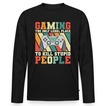 Sarkastische Phrase Videospieler und Geek - Männer Premium Bio Langarmshirt - Schwarz - Vorne - Nico (187cm)