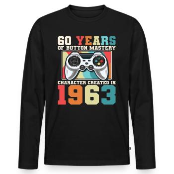 Geek Niveau 60 Anniversaire Gamer 60 Ans - T-shirt manches longues Premium bio Homme - noir - Devant - Nico (187cm)