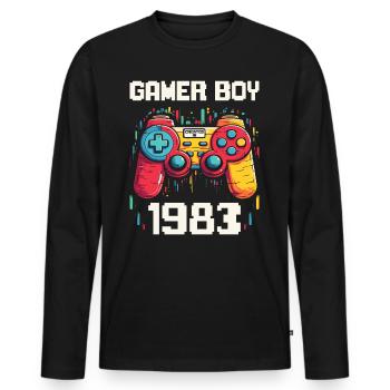 Geek Man Level 40 Geburtstag Gamer 40 Jahre - Männer Premium Bio Langarmshirt - Schwarz - Vorne - Nico (187cm)