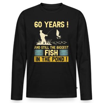 60 Ans Passionné Pêche 60ème Anniversaire Pêcheur - T-shirt manches longues Premium bio Homme - noir - Devant - Nico (187cm)