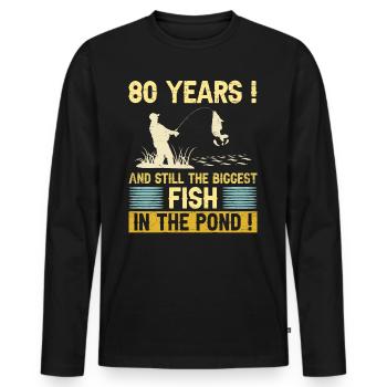 80 Ans Passionné Pêche 80ème Anniversaire Pêcheur - T-shirt manches longues Premium bio Homme - noir - Devant - Nico (187cm)