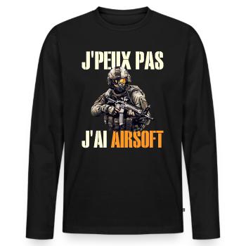 Je Peux Pas J'Ai Airsoft Humour Airsofteur - T-shirt manches longues Premium bio Homme - noir - Devant - Nico (187cm)