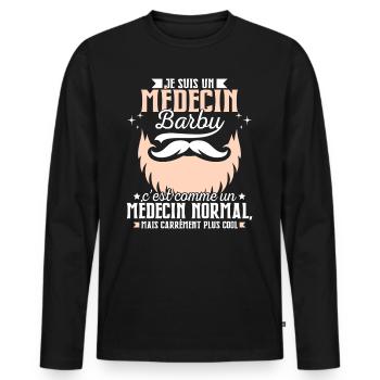 Barbe Humour Médecin Barbu - T-shirt manches longues Premium bio Homme - noir - Devant - Nico (187cm)