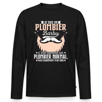 Barbe Humour Plombier Barbu - T-shirt manches longues Premium bio Homme - noir - Devant - Nico (187cm)