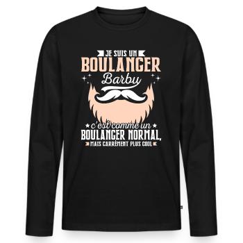 Barbe Humour Boulanger Barbu - T-shirt manches longues Premium bio Homme - noir - Devant - Nico (187cm)