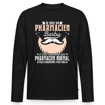 Barbe Humour Pharmacien Barbu - T-shirt manches longues Premium bio Homme - noir - Devant - Nico (187cm)