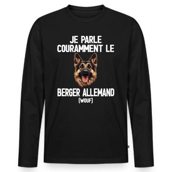 Parler Le Berger Allemand Humour Chien - T-shirt manches longues Premium bio Homme - noir - Devant - Nico (187cm)