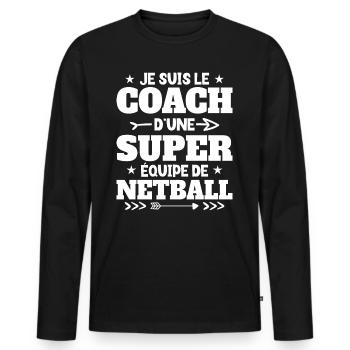 Super Coach Cadeau Pour Coach De Netball - T-shirt manches longues Premium bio Homme - noir - Devant - Nico (187cm)