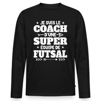 Super Coach Cadeau Pour Coach De Futsal - T-shirt manches longues Premium bio Homme - noir - Devant - Nico (187cm)