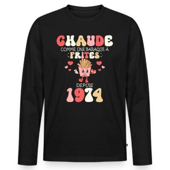 Baraque À Frites 1974 Femme Anniversaire 50 Ans - T-shirt manches longues Premium bio Homme - noir - Devant - Nico (187cm)