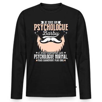 Barbe Humour Psychologue Barbu - T-shirt manches longues Premium bio Homme - noir - Devant - Nico (187cm)
