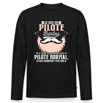 Barbe Humour Pilote Barbu - T-shirt manches longues Premium bio Homme - noir - Devant - Nico (187cm)