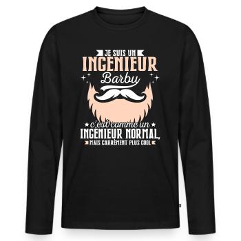 Barbe Humour Ingénieur Barbu - T-shirt manches longues Premium bio Homme - noir - Devant - Nico (187cm)