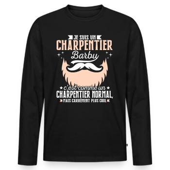 Barbe Humour Charpentier Barbu - T-shirt manches longues Premium bio Homme - noir - Devant - Nico (187cm)