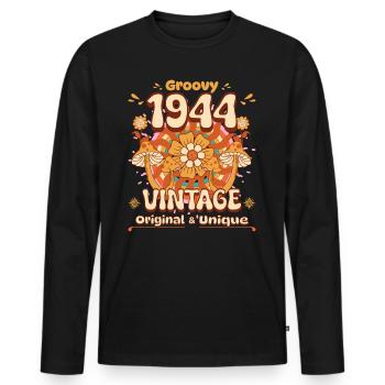 Vintage Year 1944 Birthday Woman 80 Years Old - Men's Premium Organic Long Sleeve Shirt - black - Front - Nico (187cm)