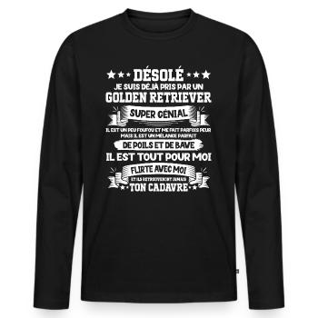 Pris Par Un Golden Retriever Super Génial Chien - T-shirt manches longues Premium bio Homme - noir - Devant - Nico (187cm)