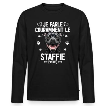Parler Le Staffie Cadeau Humour Chien Staffie - T-shirt manches longues Premium bio Homme - noir - Devant - Nico (187cm)