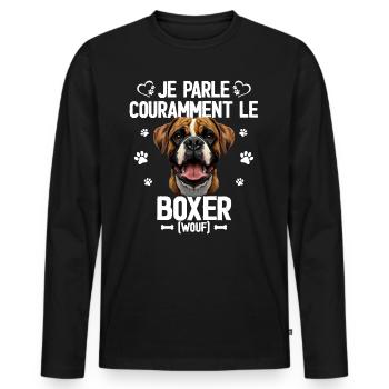 Parler Le Boxer Cadeau Humour Chien Boxer - T-shirt manches longues Premium bio Homme - noir - Devant - Nico (187cm)