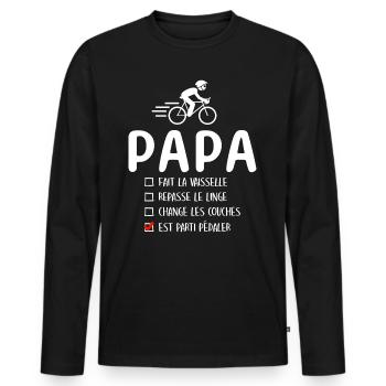 Père Cycliste Cyclisme Humour Vélo Papa Cycliste - T-shirt manches longues Premium bio Homme - noir - Devant - Nico (187cm)