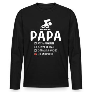Père Nageur Piscine Humour Natation Papa Nageur - T-shirt manches longues Premium bio Homme - noir - Devant - Nico (187cm)