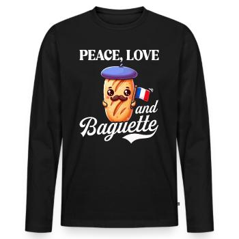 Peace, Love and Baguette, Proud to Be French - Men's Premium Organic Long Sleeve Shirt - black - Front - Nico (187cm)
