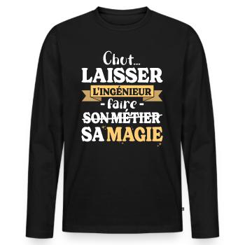 Engineer does his magic Humor genius - Men's Premium Organic Long Sleeve Shirt - black - Front - Nico (187cm)