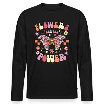 Fleurs Papillon Rétro Années 70 et 80 - T-shirt manches longues Premium bio Homme - noir - Devant - Nico (187cm)