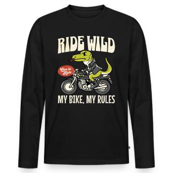 Humor Man Biker Fan Motorcycles - Men's Premium Organic Long Sleeve Shirt - black - Front - Nico (187cm)
