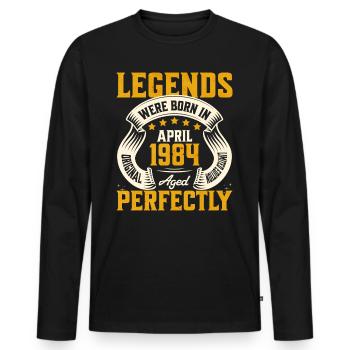 40-jähriges Jubiläum April Jahrgang 1984 - Männer Premium Bio Langarmshirt - Schwarz - Vorne - Nico (187cm)