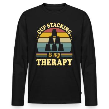 Sport Stacking ist meine Therapie - Männer Premium Bio Langarmshirt - Schwarz - Vorne - Nico (187cm)