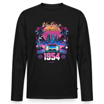Synthwave Retro 70th Anniversary 1954 - Men's Premium Organic Long Sleeve Shirt - black - Front - Nico (187cm)