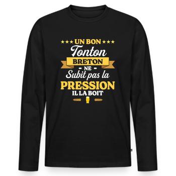Tonton Breton Oncle Humour Tonton - T-shirt manches longues Premium bio Homme - noir - Devant - Nico (187cm)
