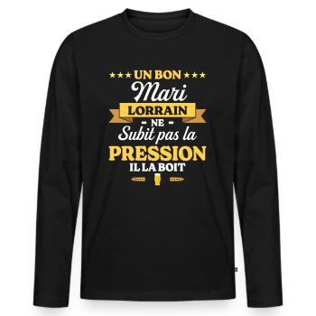 Mari Lorrain Compagnon Humour Mari - T-shirt manches longues Premium bio Homme - noir - Devant - Nico (187cm)
