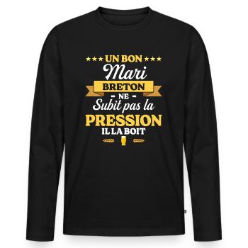 Mari Breton Compagnon Humour Mari - T-shirt manches longues Premium bio Homme - noir - Devant - Nico (187cm)
