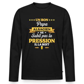 Papa Alsacien Ne Subit Pas La Pression Humour Papa - T-shirt manches longues Premium bio Homme - noir - Devant - Nico (187cm)