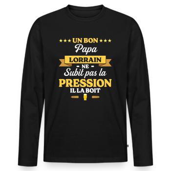 Papa Lorrain Ne Subit Pas La Pression Humour Papa - T-shirt manches longues Premium bio Homme - noir - Devant - Nico (187cm)