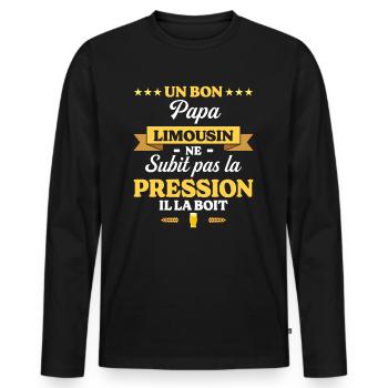 Papa Limousin Ne Subit Pas La Pression Humour Papa - T-shirt manches longues Premium bio Homme - noir - Devant - Nico (187cm)