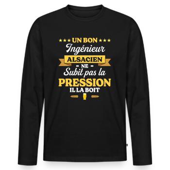 Ingénieur Alsacien Humour Génie - T-shirt manches longues Premium bio Homme - noir - Devant - Nico (187cm)