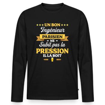 Ingénieur Parisien Humour Génie - T-shirt manches longues Premium bio Homme - noir - Devant - Nico (187cm)