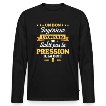 Ingénieur Lyonnais Humour Génie - T-shirt manches longues Premium bio Homme - noir - Devant - Nico (187cm)