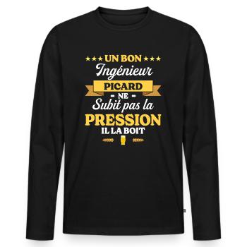 Ingénieur Picard Humour Génie - T-shirt manches longues Premium bio Homme - noir - Devant - Nico (187cm)
