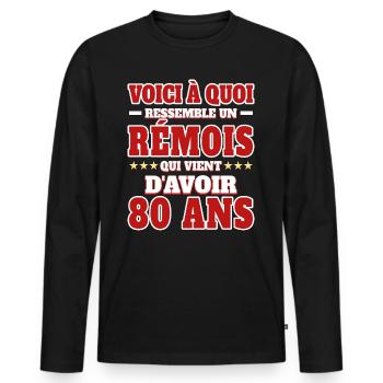 Supporter De Reims Anniversaire 80 Ans - T-shirt manches longues Premium bio Homme - noir - Devant - Nico (187cm)