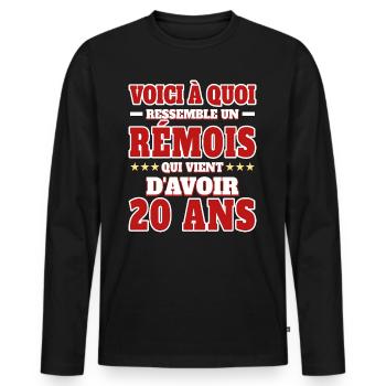 Supporter De Reims Anniversaire 20 Ans - T-shirt manches longues Premium bio Homme - noir - Devant - Nico (187cm)