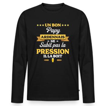 Papy Ardennais Grand-Père Humour Papy - T-shirt manches longues Premium bio Homme - noir - Devant - Nico (187cm)