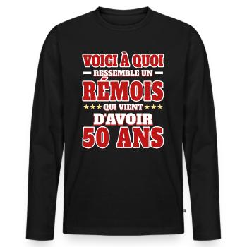 Supporter De Reims Anniversaire 50 Ans - T-shirt manches longues Premium bio Homme - noir - Devant - Nico (187cm)
