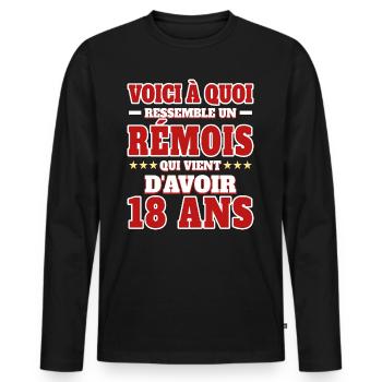 Supporter De Reims Anniversaire 18 Ans - T-shirt manches longues Premium bio Homme - noir - Devant - Nico (187cm)