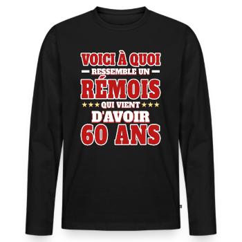 Supporter De Reims Anniversaire 60 Ans - T-shirt manches longues Premium bio Homme - noir - Devant - Nico (187cm)