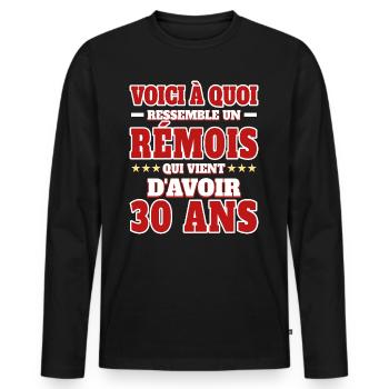 Supporter De Reims Anniversaire 30 Ans - T-shirt manches longues Premium bio Homme - noir - Devant - Nico (187cm)