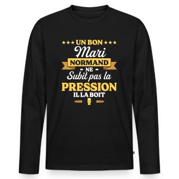 Mari Normand Compagnon Humour Mari - T-shirt manches longues Premium bio Homme - noir - Devant - Nico (187cm)